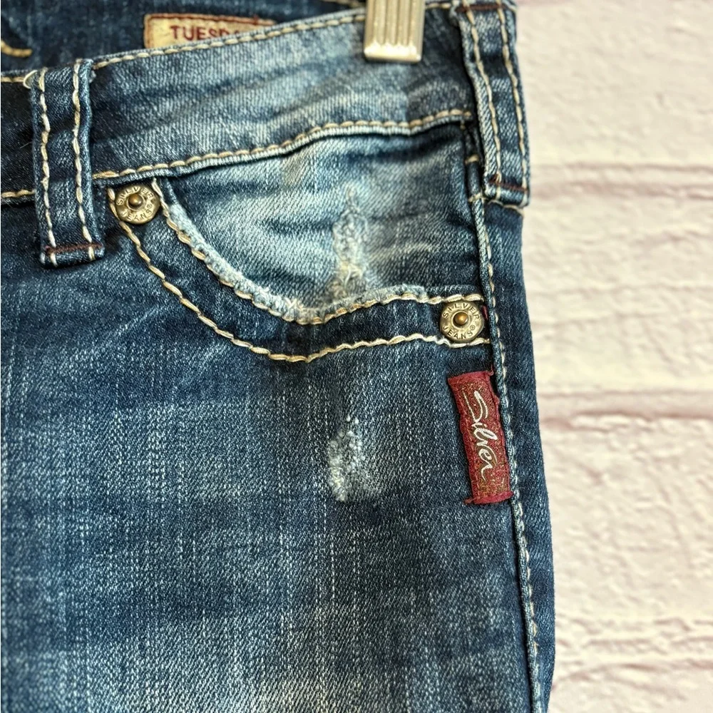 Silver Distressed Tuesday Jeans in Bootcut - Picture 4 of 14